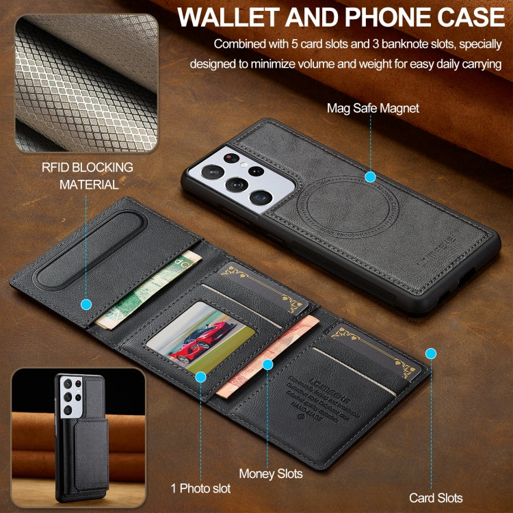 For Samsung Galaxy S21 Ultra 5G LC.IMEEKE L5 Series Detachable RFID Card Bag Magsafe Phone Case(Black)