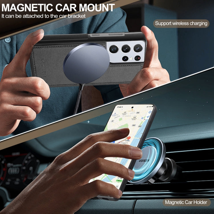 For Samsung Galaxy S21 Ultra 5G LC.IMEEKE L5 Series Detachable RFID Card Bag Magsafe Phone Case(Black)
