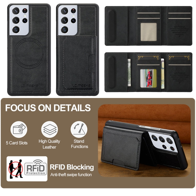 For Samsung Galaxy S21 Ultra 5G LC.IMEEKE L5 Series Detachable RFID Card Bag Magsafe Phone Case(Black)