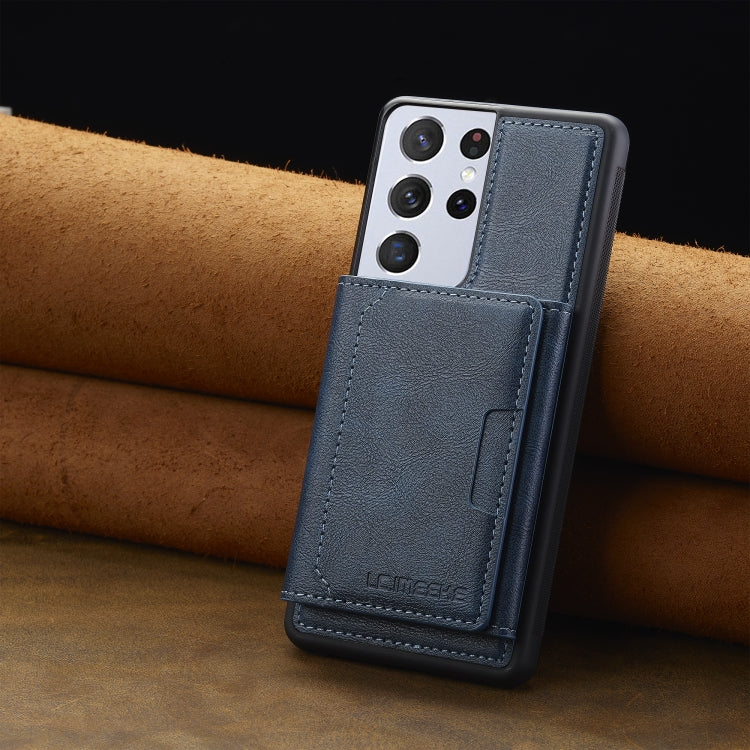 For Samsung Galaxy S21 Ultra 5G LC.IMEEKE L5 Series Detachable RFID Card Bag Magsafe Phone Case(Blue)