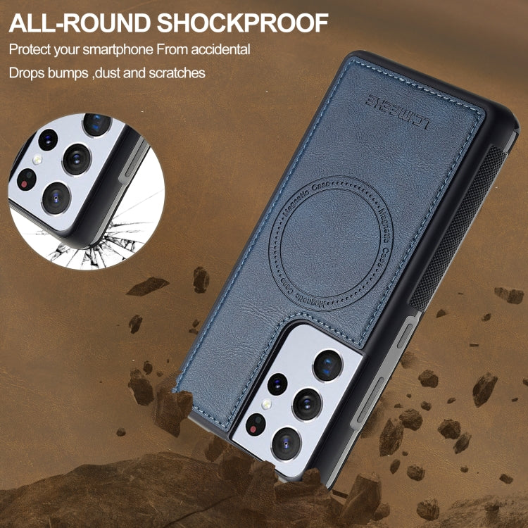 For Samsung Galaxy S21 Ultra 5G LC.IMEEKE L5 Series Detachable RFID Card Bag Magsafe Phone Case(Blue)