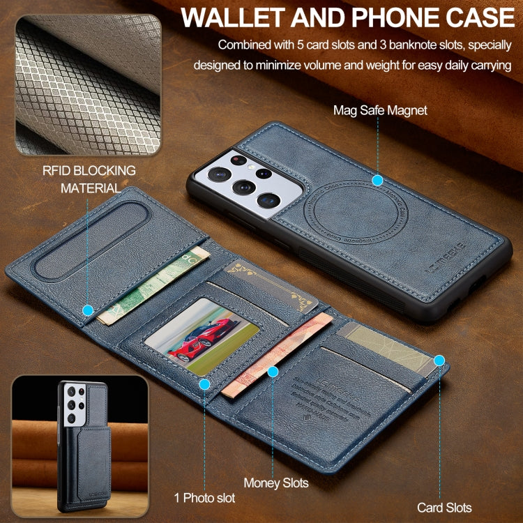 For Samsung Galaxy S21 Ultra 5G LC.IMEEKE L5 Series Detachable RFID Card Bag Magsafe Phone Case(Blue)