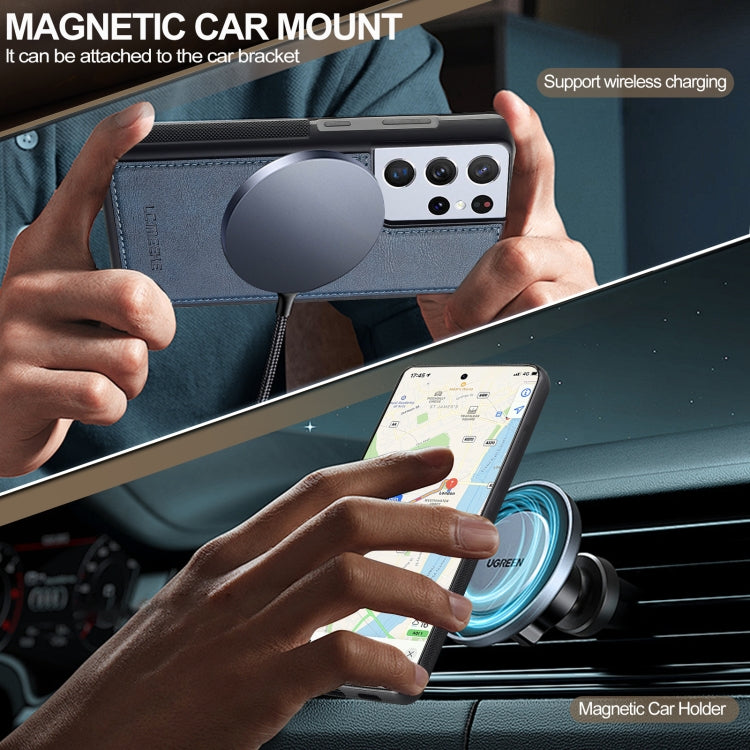 For Samsung Galaxy S21 Ultra 5G LC.IMEEKE L5 Series Detachable RFID Card Bag Magsafe Phone Case(Blue)