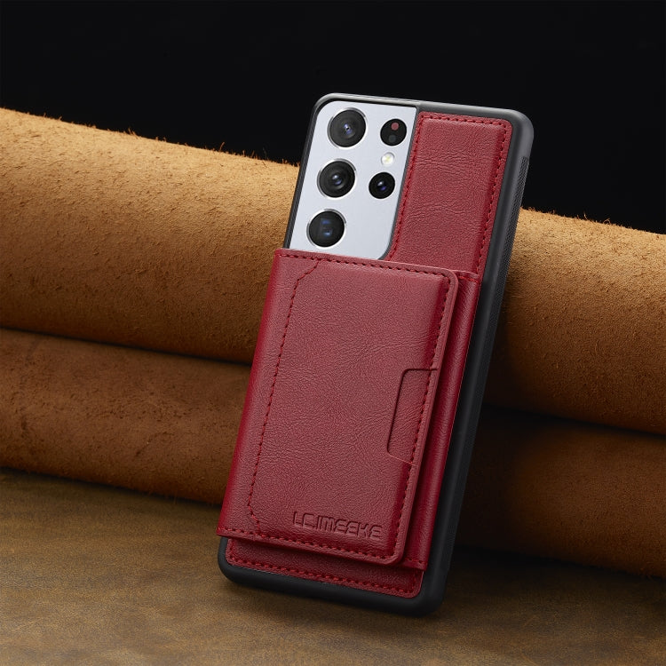 For Samsung Galaxy S21 Ultra 5G LC.IMEEKE L5 Series Detachable RFID Card Bag Magsafe Phone Case(Red)