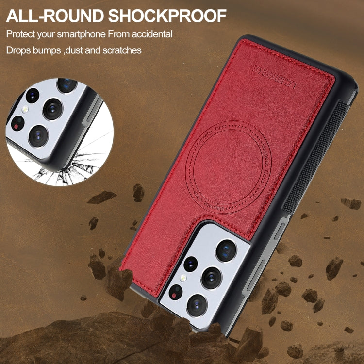 For Samsung Galaxy S21 Ultra 5G LC.IMEEKE L5 Series Detachable RFID Card Bag Magsafe Phone Case(Red)