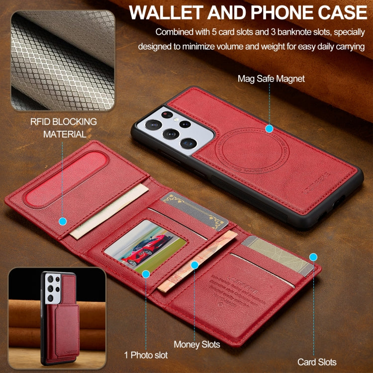 For Samsung Galaxy S21 Ultra 5G LC.IMEEKE L5 Series Detachable RFID Card Bag Magsafe Phone Case(Red)
