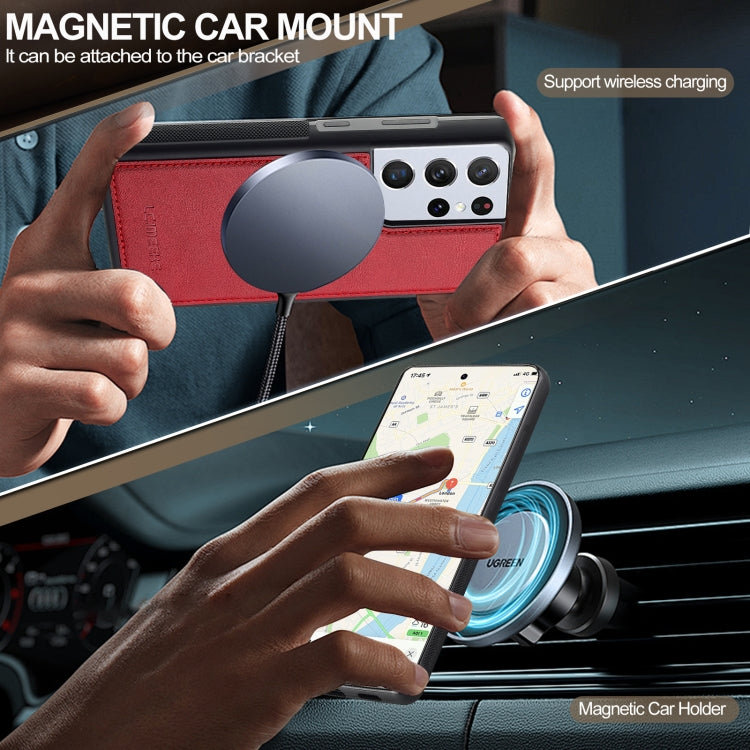 For Samsung Galaxy S21 Ultra 5G LC.IMEEKE L5 Series Detachable RFID Card Bag Magsafe Phone Case(Red)