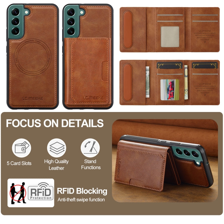 For Samsung Galaxy S22+ 5G LC.IMEEKE L5 Series Detachable RFID Card Bag Magsafe Phone Case(Brown)