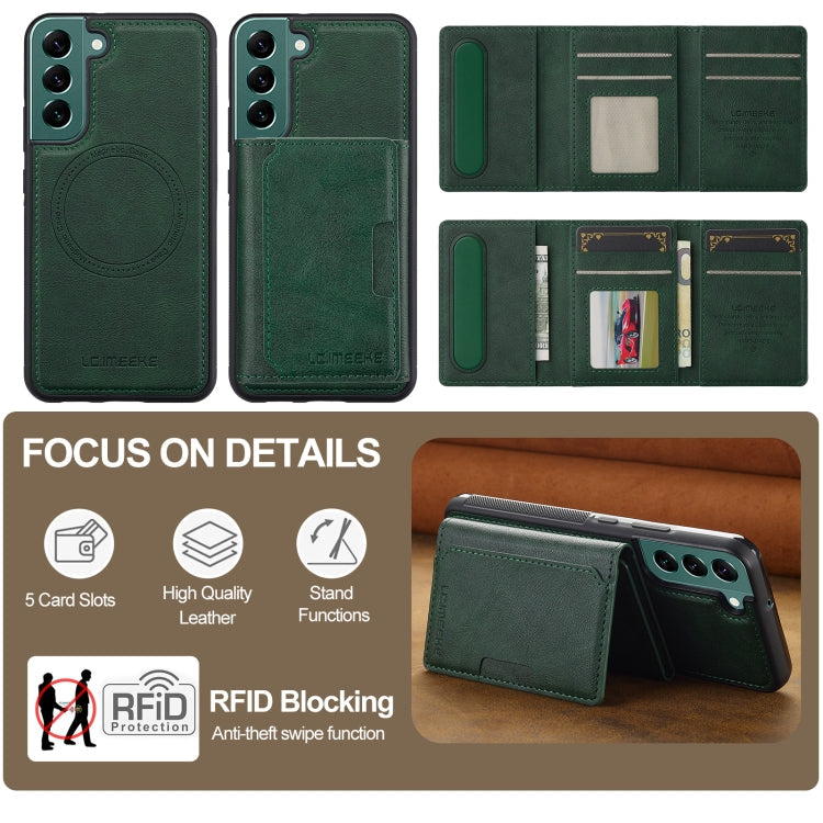 For Samsung Galaxy S22+ 5G LC.IMEEKE L5 Series Detachable RFID Card Bag Magsafe Phone Case(Green)