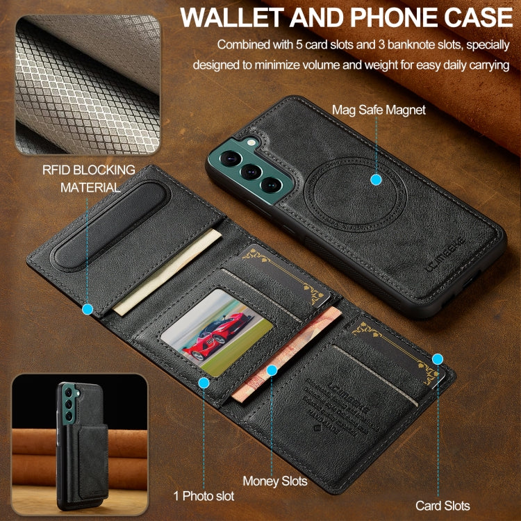 For Samsung Galaxy S22 5G LC.IMEEKE L5 Series Detachable RFID Card Bag Magsafe Phone Case(Black)
