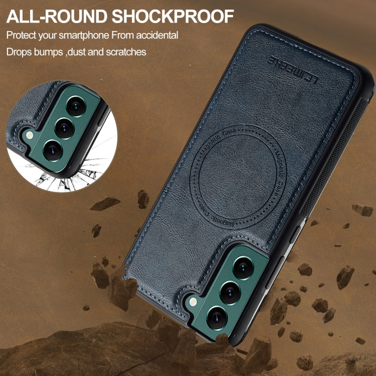 For Samsung Galaxy S22 5G LC.IMEEKE L5 Series Detachable RFID Card Bag Magsafe Phone Case(Blue)