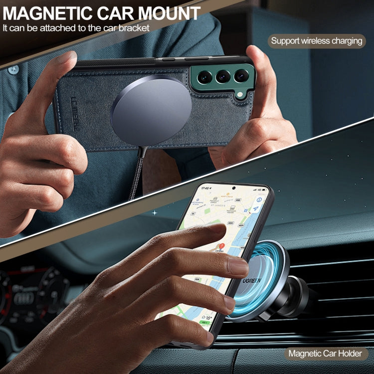 For Samsung Galaxy S22 5G LC.IMEEKE L5 Series Detachable RFID Card Bag Magsafe Phone Case(Blue)