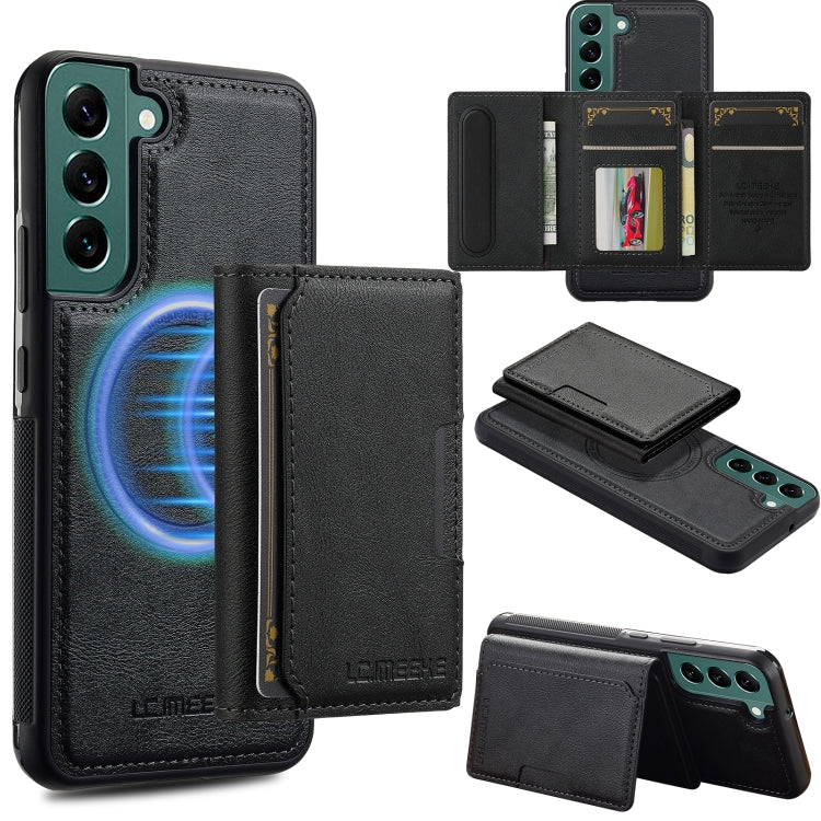 For Samsung Galaxy S21 FE 5G LC.IMEEKE L5 Series Detachable RFID Card Bag Magsafe Phone Case(Black)