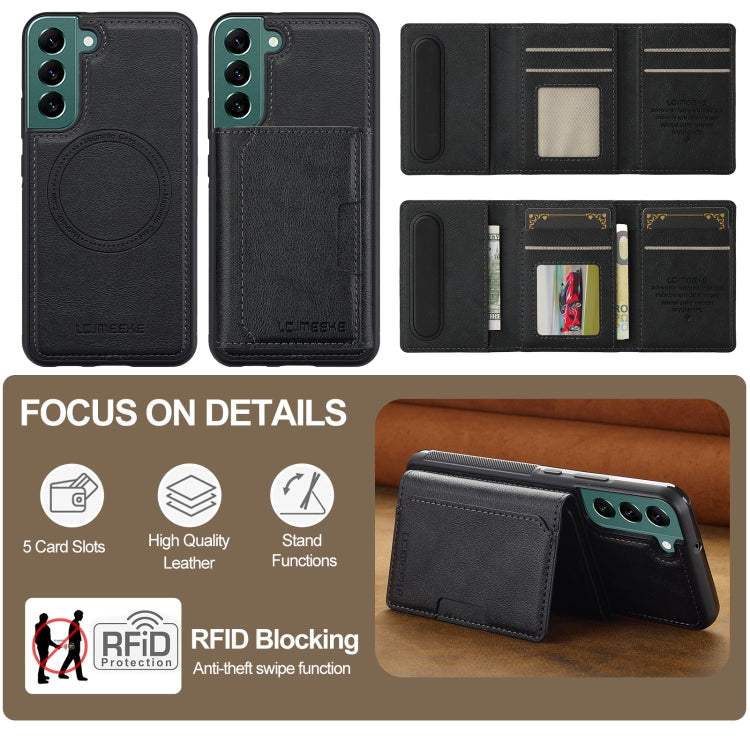 For Samsung Galaxy S21 FE 5G LC.IMEEKE L5 Series Detachable RFID Card Bag Magsafe Phone Case(Black)