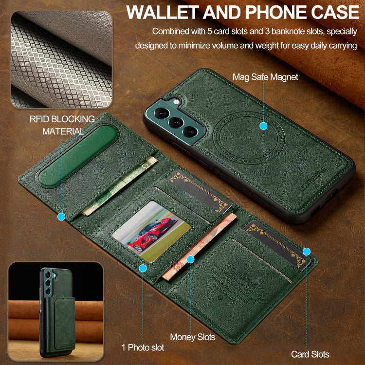 For Samsung Galaxy S21 FE 5G LC.IMEEKE L5 Series Detachable RFID Card Bag Magsafe Phone Case(Green)