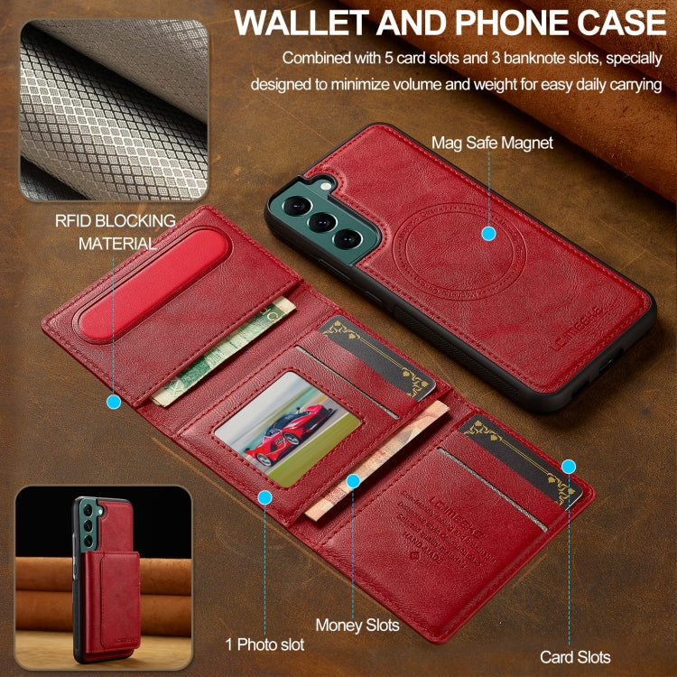 For Samsung Galaxy S21 FE 5G LC.IMEEKE L5 Series Detachable RFID Card Bag Magsafe Phone Case(Red)