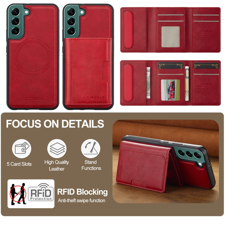 For Samsung Galaxy S21 FE 5G LC.IMEEKE L5 Series Detachable RFID Card Bag Magsafe Phone Case(Red)
