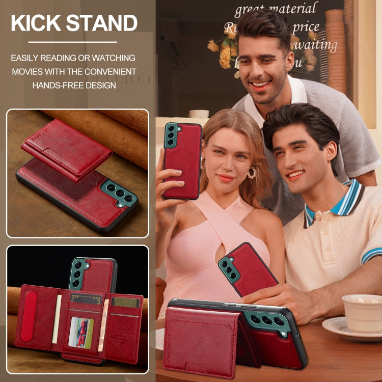 For Samsung Galaxy S21 FE 5G LC.IMEEKE L5 Series Detachable RFID Card Bag Magsafe Phone Case(Red)