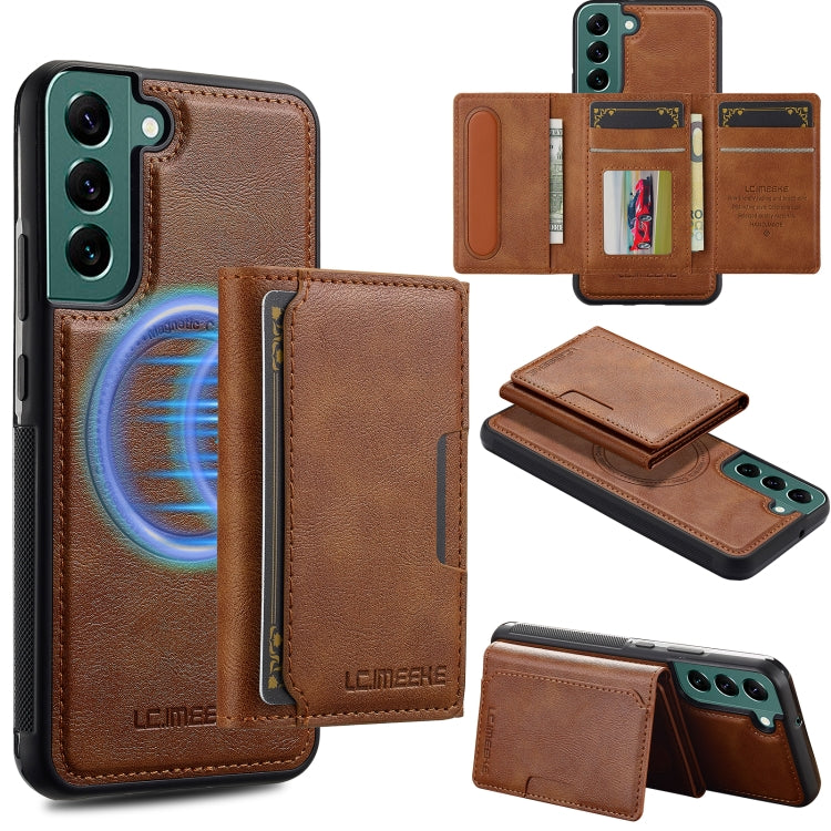 For Samsung Galaxy S21+ 5G LC.IMEEKE L5 Series Detachable RFID Card Bag Magsafe Phone Case(Brown)