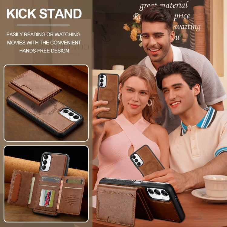 For Samsung Galaxy A14 5G / 4G LC.IMEEKE L5 Series Detachable RFID Card Bag Magsafe Phone Case(Brown)