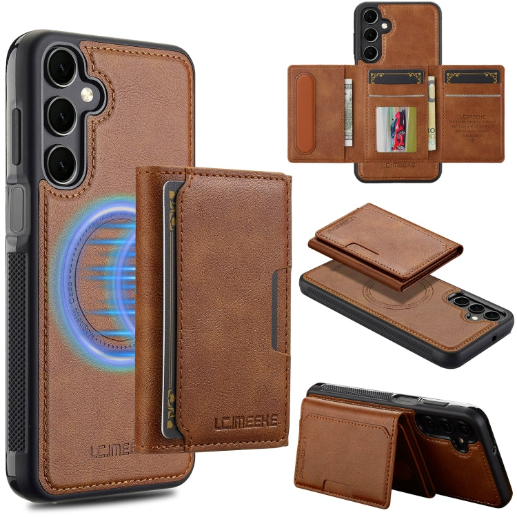 For Samsung Galaxy A15 5G / 4G LC.IMEEKE L5 Series Detachable RFID Card Bag Magsafe Phone Case(Brown)