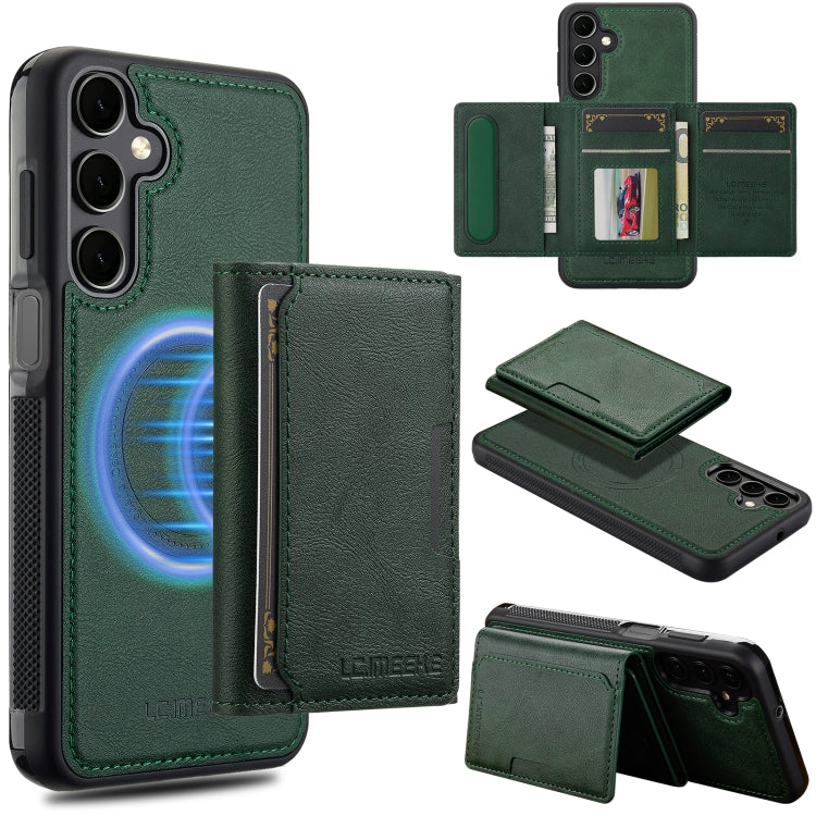 For Samsung Galaxy A15 5G / 4G LC.IMEEKE L5 Series Detachable RFID Card Bag Magsafe Phone Case(Green)