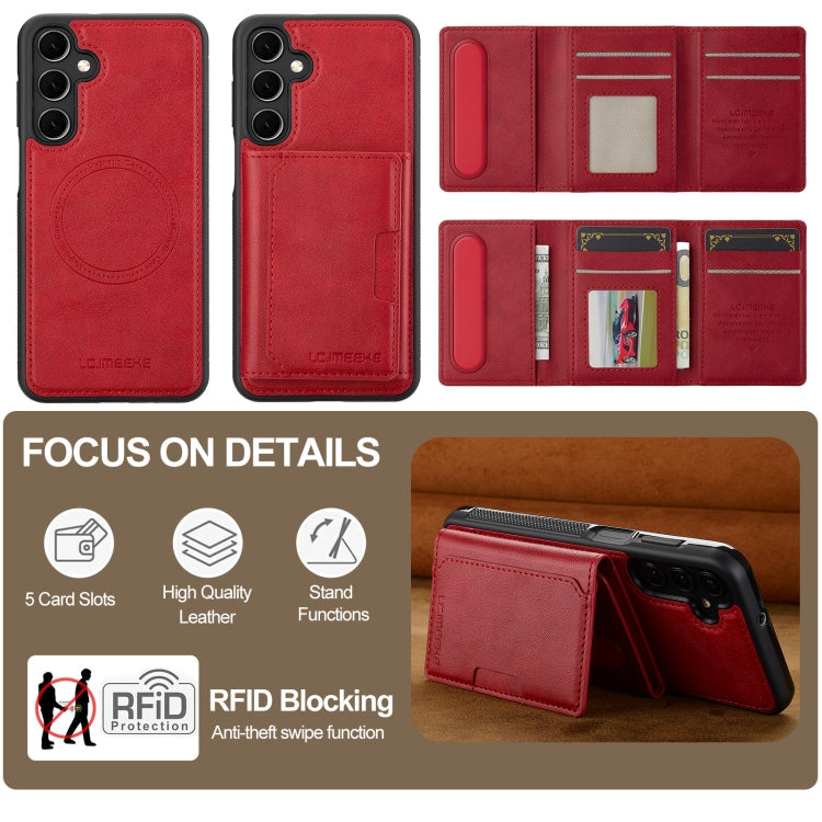For Samsung Galaxy A16 5G LC.IMEEKE L5 Series Detachable RFID Card Bag Magsafe Phone Case(Red)