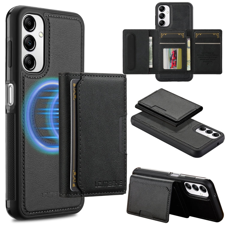 For Samsung Galaxy A34 5G LC.IMEEKE L5 Series Detachable RFID Card Bag Magsafe Phone Case(Black)