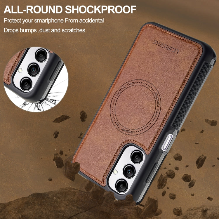 For Samsung Galaxy A34 5G LC.IMEEKE L5 Series Detachable RFID Card Bag Magsafe Phone Case(Brown)