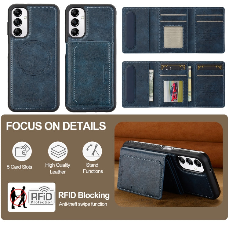 For Samsung Galaxy A34 5G LC.IMEEKE L5 Series Detachable RFID Card Bag Magsafe Phone Case(Blue)