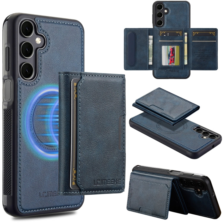 For Samsung Galaxy A35 5G LC.IMEEKE L5 Series Detachable RFID Card Bag Magsafe Phone Case(Blue)