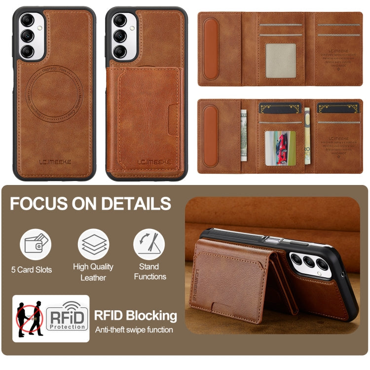 For Samsung Galaxy A54 5G LC.IMEEKE L5 Series Detachable RFID Card Bag Magsafe Phone Case(Brown)