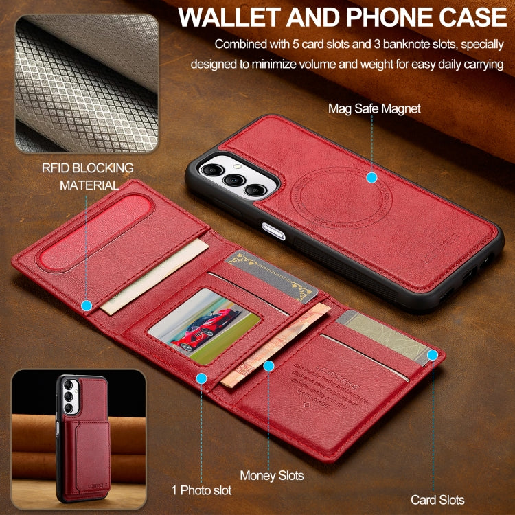 For Samsung Galaxy A54 5G LC.IMEEKE L5 Series Detachable RFID Card Bag Magsafe Phone Case(Red)