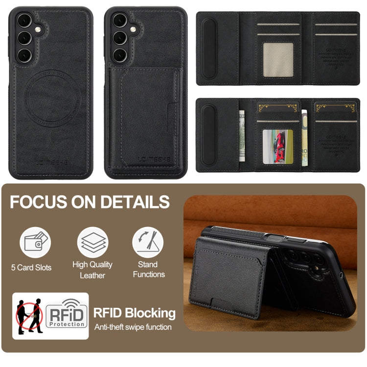 For Samsung Galaxy A55 5G LC.IMEEKE L5 Series Detachable RFID Card Bag Magsafe Phone Case(Black)