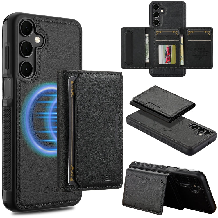 For Samsung Galaxy A55 5G LC.IMEEKE L5 Series Detachable RFID Card Bag Magsafe Phone Case(Black)