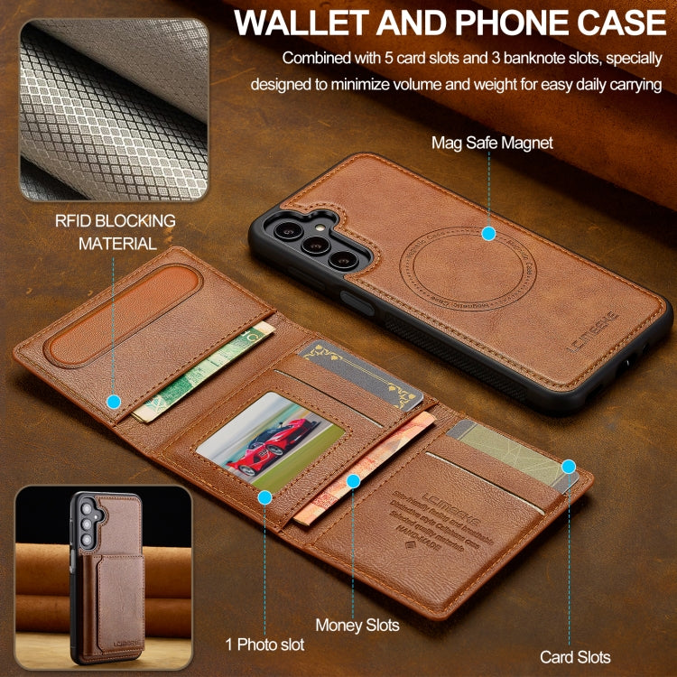 For Samsung Galaxy A55 5G LC.IMEEKE L5 Series Detachable RFID Card Bag Magsafe Phone Case(Brown)