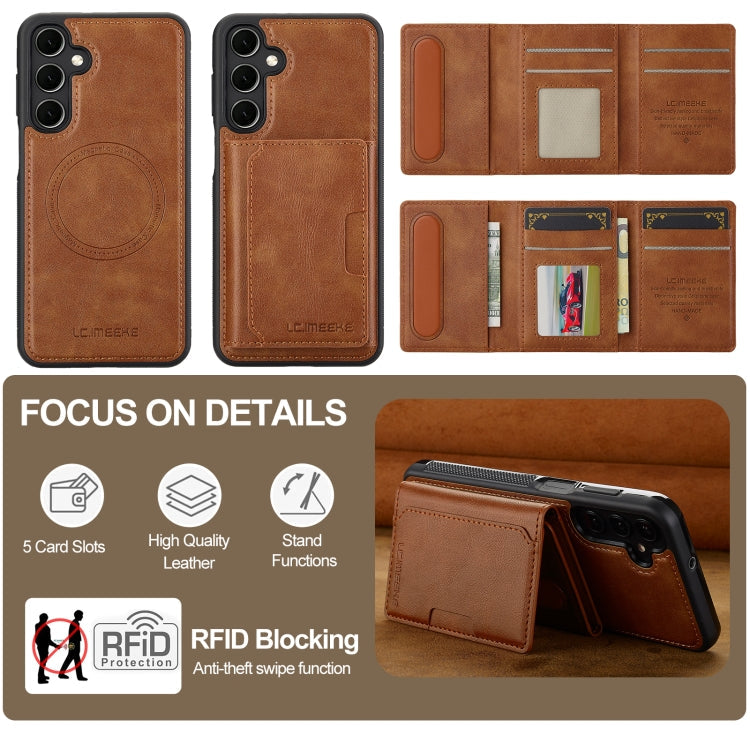 For Samsung Galaxy A55 5G LC.IMEEKE L5 Series Detachable RFID Card Bag Magsafe Phone Case(Brown)