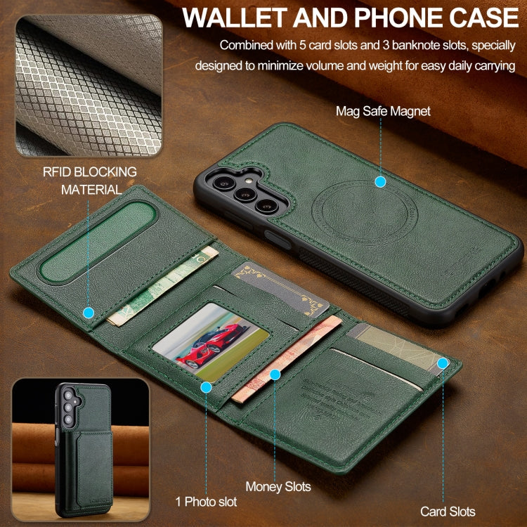 For Samsung Galaxy A55 5G LC.IMEEKE L5 Series Detachable RFID Card Bag Magsafe Phone Case(Green)