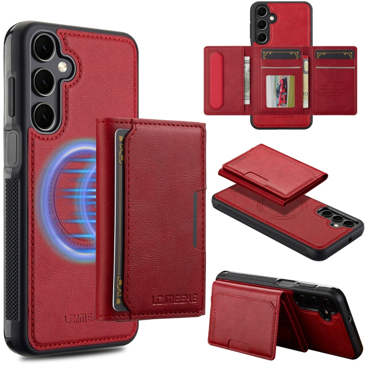 For Samsung Galaxy A55 5G LC.IMEEKE L5 Series Detachable RFID Card Bag Magsafe Phone Case(Red)