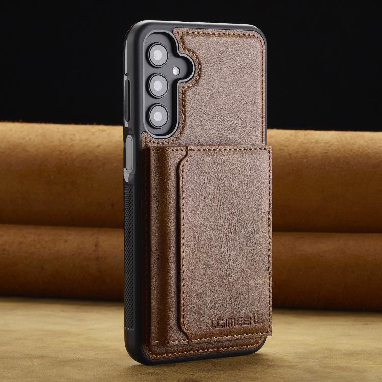 For Samsung Galaxy A56 5G LC.IMEEKE L5 Series Detachable RFID Card Bag Magsafe Phone Case(Brown)