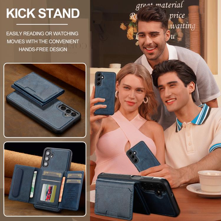 For Samsung Galaxy A56 5G LC.IMEEKE L5 Series Detachable RFID Card Bag Magsafe Phone Case(Blue)