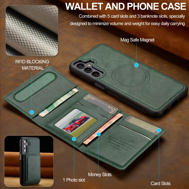 For Samsung Galaxy A56 5G LC.IMEEKE L5 Series Detachable RFID Card Bag Magsafe Phone Case(Green)