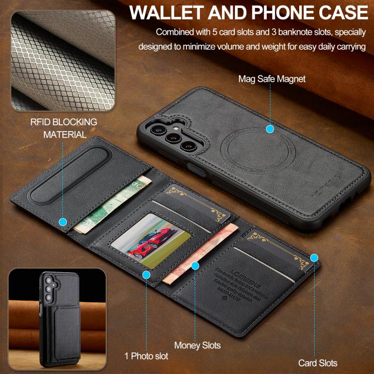 For Samsung Galaxy A36 5G LC.IMEEKE L5 Series Detachable RFID Card Bag Magsafe Phone Case(Black)