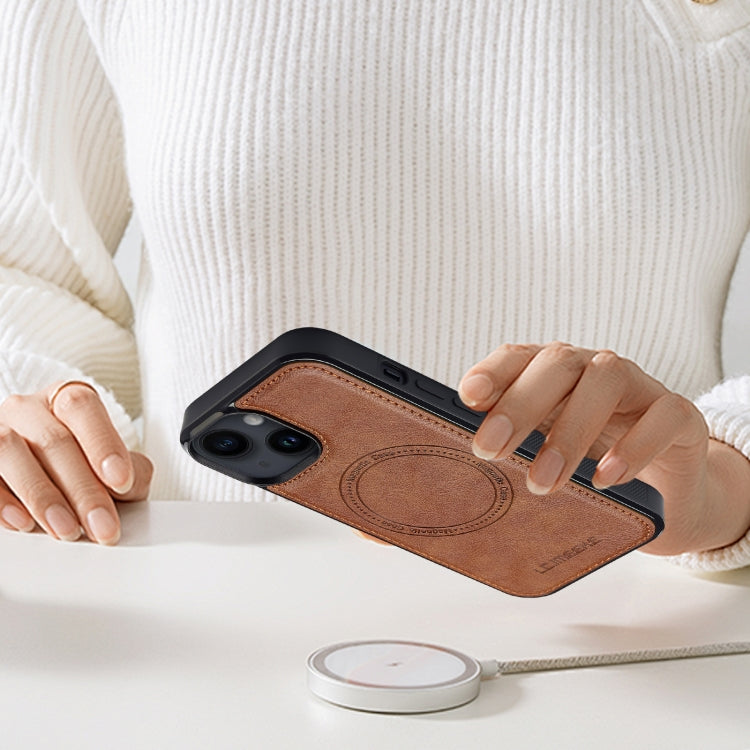 For iPhone 13 mini LC.IMEEKE Magsafe Phone Case(Brown)