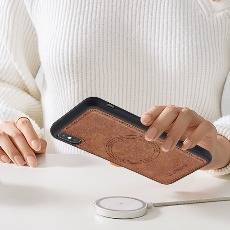 For iPhone XR LC.IMEEKE Magsafe Phone Case(Brown)