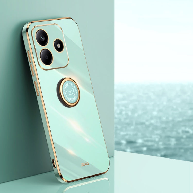 For Redmi Note 14 5G XINLI Straight 6D Plating Gold Edge TPU Shockproof Case with Ring Holder(Mint Green)