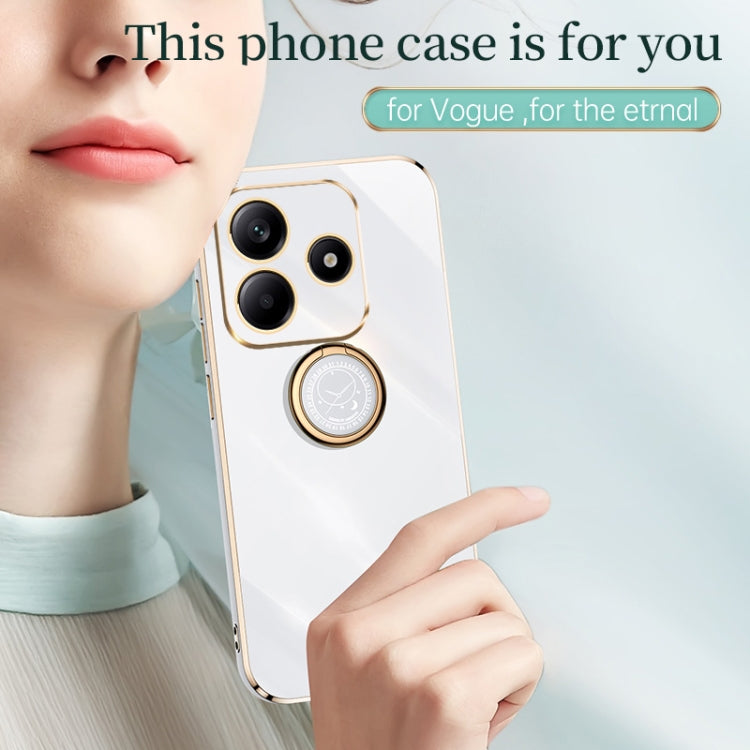 For Redmi Note 14 5G XINLI Straight 6D Plating Gold Edge TPU Shockproof Case with Ring Holder(Pink)