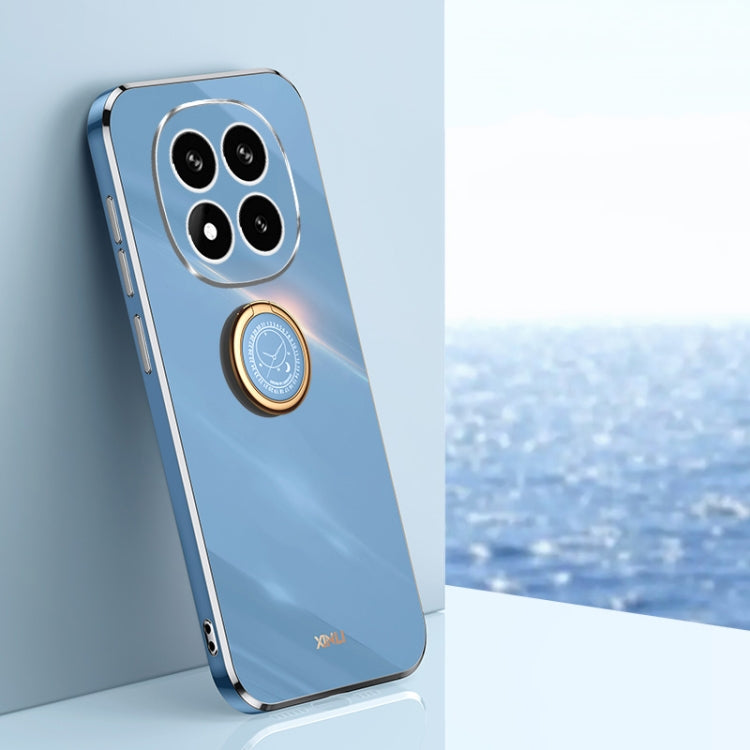 For Redmi Note 14 Pro 5G XINLI Straight 6D Plating Gold Edge TPU Shockproof Case with Ring Holder(Celestial Blue)