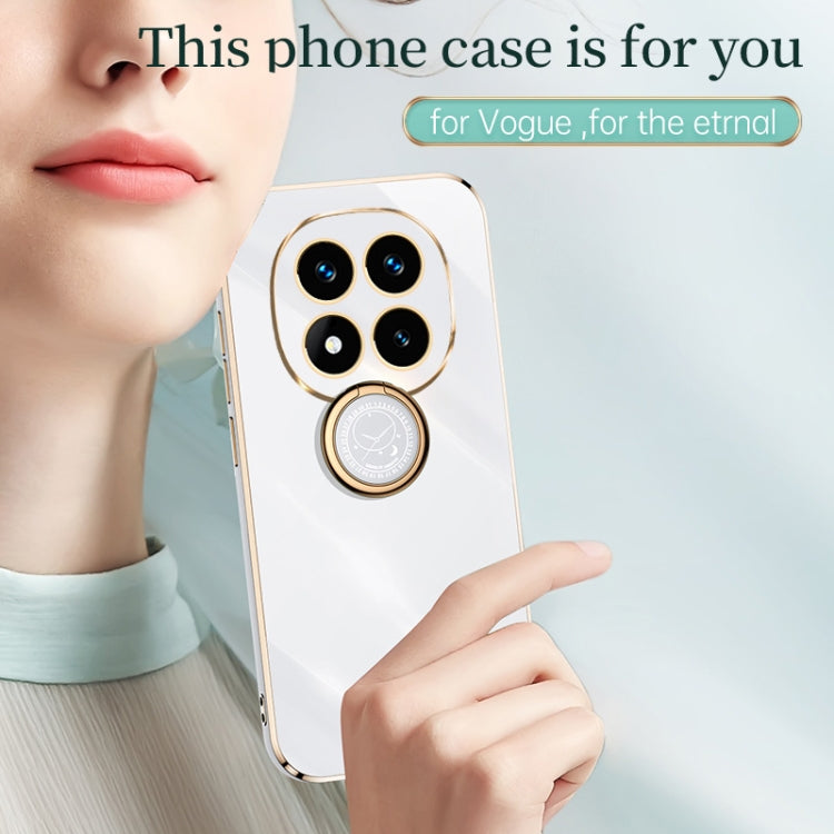For Redmi Note 14 Pro 5G XINLI Straight 6D Plating Gold Edge TPU Shockproof Case with Ring Holder(Celestial Blue)