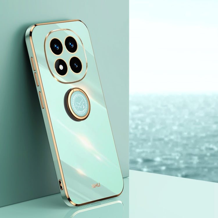 For Redmi Note 14 Pro+ 5G XINLI Straight 6D Plating Gold Edge TPU Shockproof Case with Ring Holder(Mint Green)
